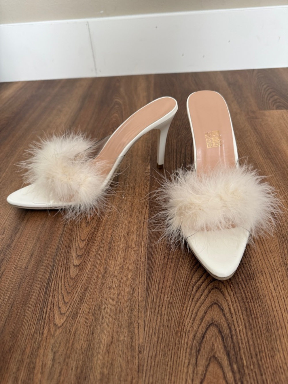 White Feather Trim Stiletto Mules